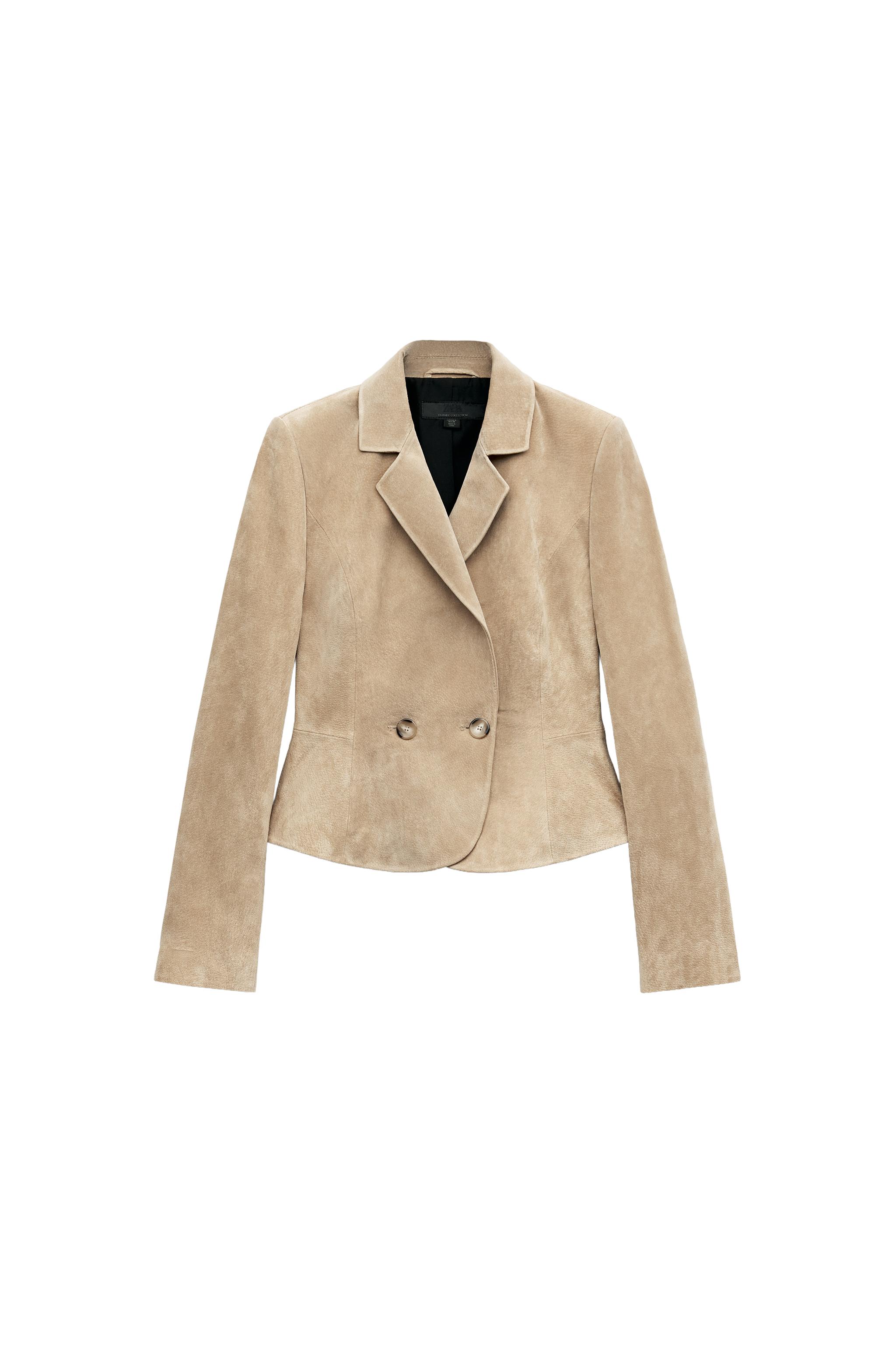 100% LEATHER CROPPED BLAZER WITH SHOULDER PADS